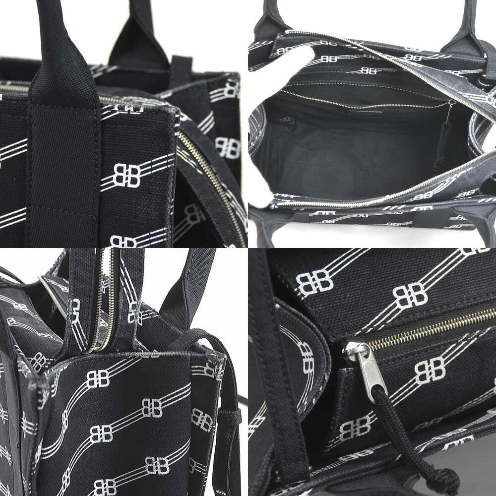 Balenciaga Trade XS Canvas Handbag Shoulder Bag Black White Silver - Picture 3 of 4
